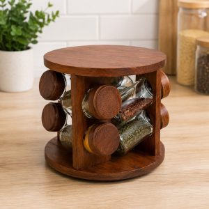 ROTATING SPICE RACK EIGHT GLASS SPICE JARS