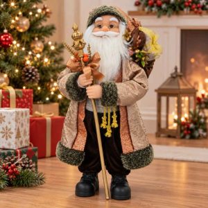 CHRISTMAS SANTA FIGURINE DECORATIVE SANTA WITH STAFF 60cm