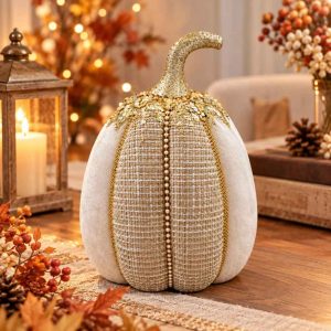 DECORATIVE FABRIC PUMPKIN ELEGANT PUMPKIN WITH GOLD DETAILS