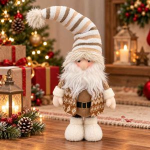 XMAS PLUSH TOY CHRISTMAS GNOME WITH STRIPED HAT