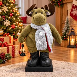 CHRISTMAS PLUSH MOOSE DECORATIVE MOOSE WITH SCARF LANTERN