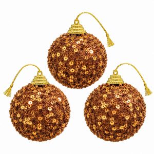 CHRISTMAS DECORATIVE BALL BRONZE SEQUIN HANGING ORNAMENTS 8cm