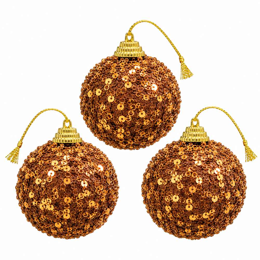 CHRISTMAS DECORATIVE BALL BRONZE SEQUIN HANGING ORNAMENTS 8cm