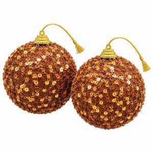 CHRISTMAS DECORATIVE BALL BRONZE SEQUIN HANGING ORNAMENTS 12cm 2 pcs