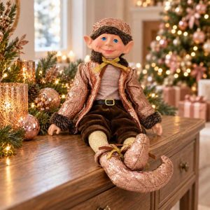 CHRISTMAS ELF Rose Gold Sitting Elf