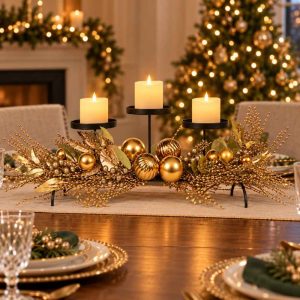 CANDLE HOLDER Gold Christmas Table Centerpiece