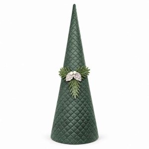 GREEN CHRISTMAS CONE Quilted Cone With Pinecone Decoration