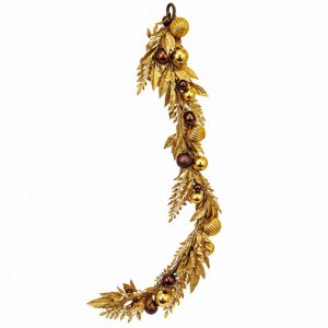 CHRISTMAS DECORATIVE GARLAND GOLD LEAVES AND ORNAMENT BALLS