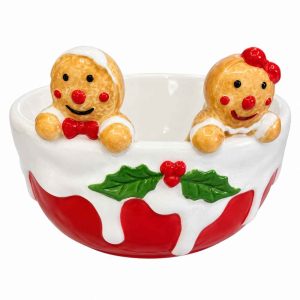 CHRISTMAS CERAMIC BOWL GINGERBREAD COUPLE HOLIDAY DESIGN ceramic