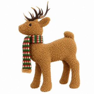 CHRISTMAS PLUSH DEER REINDEER WITH FESTIVE KNITTED SCARF