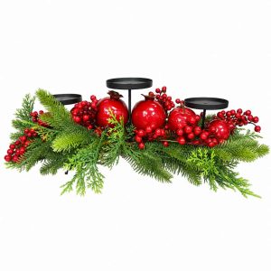 CHRISTMAS CANDLE HOLDER THREE CUP CHRISTMAS CENTERPIECE
