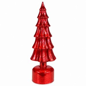 CHRISTMAS GLASS TREE RED LIGHT UP CHRISTMAS TREE 36cm