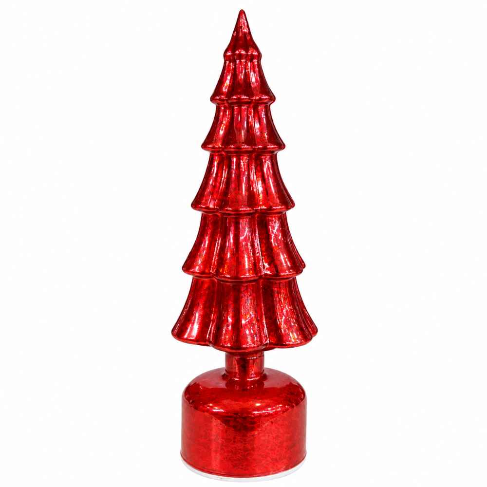 CHRISTMAS GLASS TREE RED LIGHT UP CHRISTMAS TREE 32cm