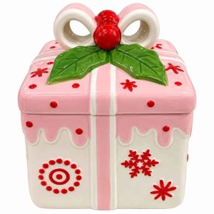 CERAMIC COOKIE JAR CHRISTMAS PRESENT GIFT BOX DESIGN14*17cm