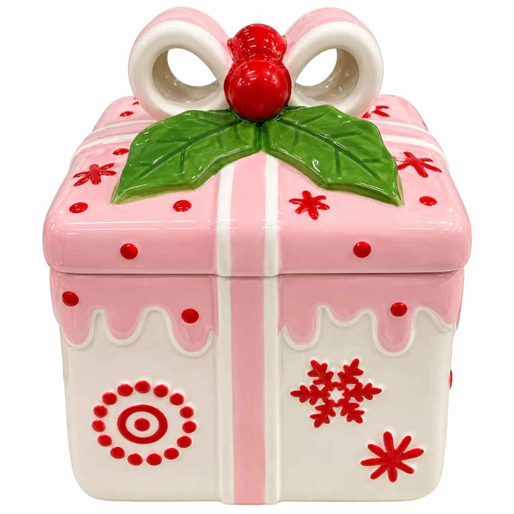 CERAMIC COOKIE JAR CHRISTMAS PRESENT GIFT BOX DESIGN14*17cm