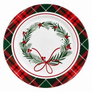 XMAS PLASTIC PLATE CHRISTMAS WREATH TARTAN DESIGN plastic 33 cm