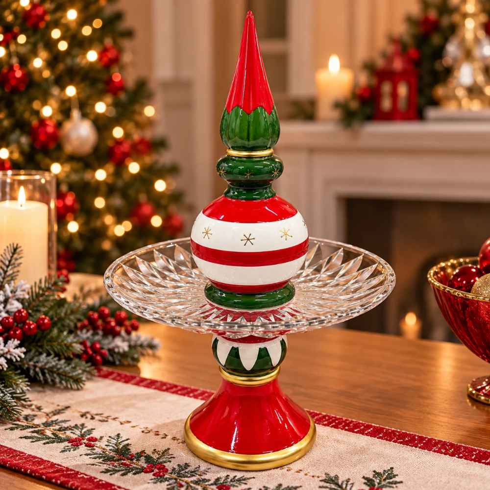 CHRISTMAS DECORATIVE PLATE FESTIVE GLASS SERVING STAND