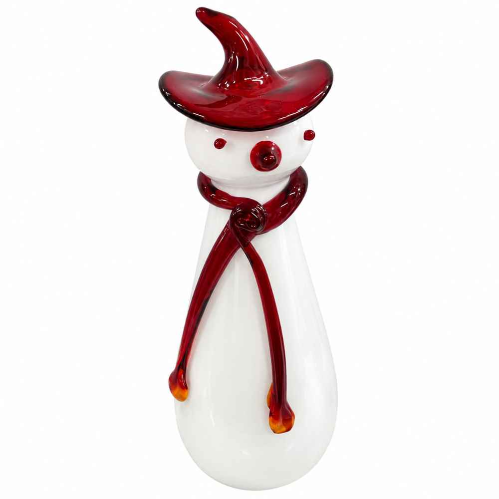 CHRISTMAS GLASS SNOWMAN DECORATIVE SNOWMAN WITH GREEN SCARF 21cm