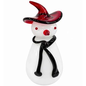 CHRISTMAS GLASS SNOWMAN DECORATIVE SNOWMAN WITH GREEN SCARF 32cm