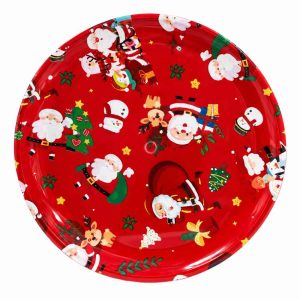 CHRISTMAS ROUND PLASTIC TRAY Red Santa Christmas Serving Tray 34cm plastic