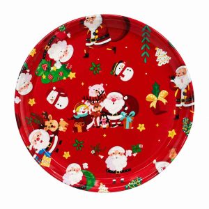 CHRISTMAS ROUND PLASTIC TRAY Red Santa Christmas Serving Tray 32cm plastic