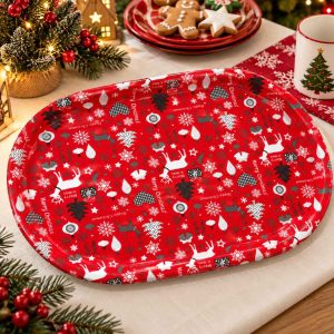 CHRISTMAS OVAL SERVING TRAY Red Christmas Decorative Serving Tray 42*28cm