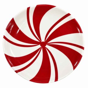 CHRISTMAS ROUND SERVING TRAY Red White Peppermint Swirl Design 25cm