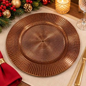 BRONZE CHARGER PLATE ROUND PLATE WITH TEXTURED DESIGN