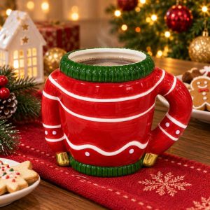 CERAMIC SWEATER MUG CHRISTMAS RED SWEATER DESIGN