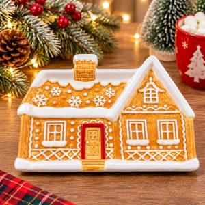 CHRISTMAS GINGERBREAD HOUSE PLATE Ceramic Gingerbread House Serving Plate