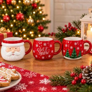 CHRISTMAS MUG SET SANTA CLAUS STACKABLE MUGS