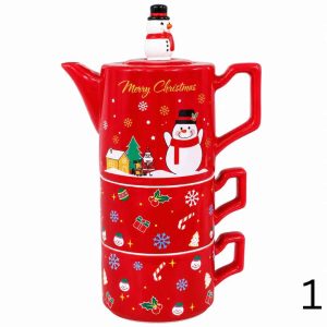 CHRISTMAS TEA SET PORCELAIN TEAPOT WITH TWO CUPS