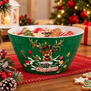 CHRISTMAS REINDEER BOWL 1 PC Decorative Christmas Serving Bowl