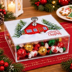 CHRISTMAS PLEXI CANDY BOX 1 PC Square Christmas Candy Storage Box