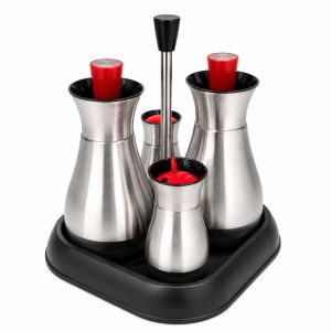 CONDIMENT DISPENSER SET STAINLESS STEEL CRUET HOLDER