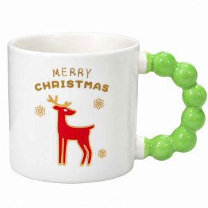 CHRISTMAS CERAMIC MUG FESTIVE BEADED HANDLE MUG