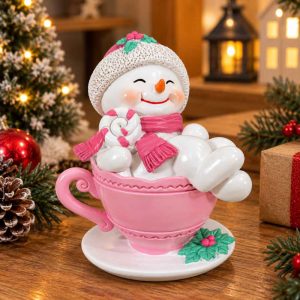 RESIN SNOWMAN CUP PINK CHRISTMAS SNOWMAN DECORATION