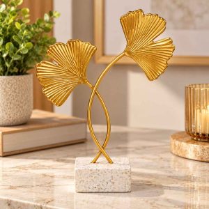 GOLD METAL FLOWER DECOR Decorative Metal Flower With Marble Base