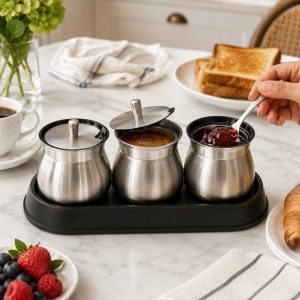 CONDIMENT JAR SET STAINLESS STEEL SPICE CONTAINER SET