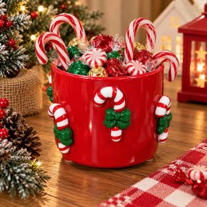 CANDY CANE POT RED CHRISTMAS DECORATIVE POT 11*13.5cm
