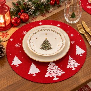 CHRISTMAS ROUND PLACEMAT RED CHRISTMAS TREE DESIGN