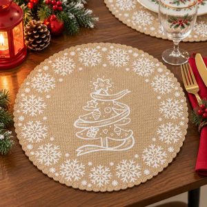 CHRISTMAS ROUND PLACEMAT BEIGE CHRISTMAS TREE DESIGN