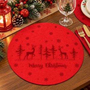 CHRISTMAS ROUND PLACEMAT DEER AND CHRISTMAS TREE DESI